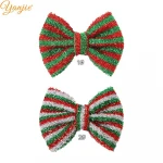 Christmas Festival 5" Red/Green/White Striped Ribbon Hair Bow Barrette Custom Wholesale Glitter Hair Accessories For Infant