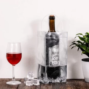 Clear Transparent PVC Champagne Wine Pouch,PVC Wine Pouch Bags with Handle for Champagne Cold Beer