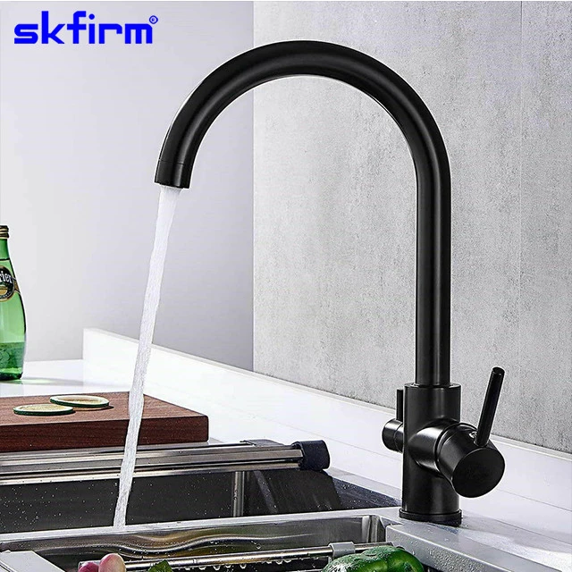Contemporary Dual Handle Wall Mounted Anti-Brass 3 in1 Kitchen Tap Way Golden Kitchen Tap