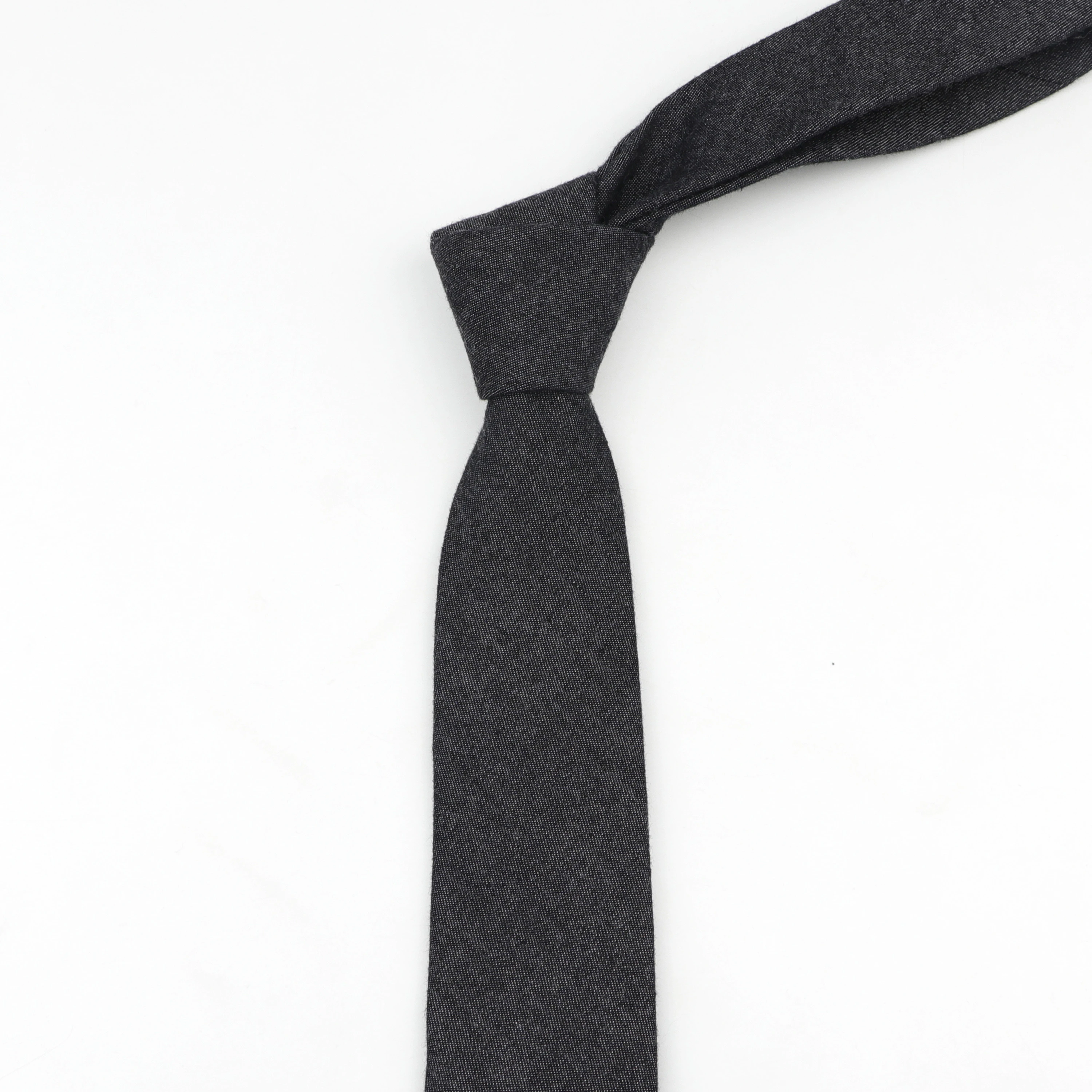 Cotton Denim Ties Men&#x27;s Solid Color Tie Narrow 6cm Width Necktie Slim Skinny Cravate Narrow Thick Neckties