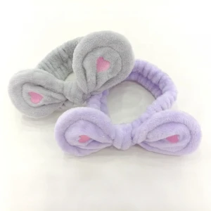 Custom flannel Headband Bow Makeup Face Wash Pink Hair Band elastic hairband for women