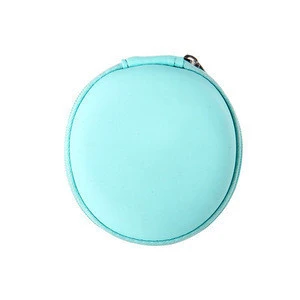 custom logo blue leather portable EVA hardened shell case luggage, cheap earphone case pouch