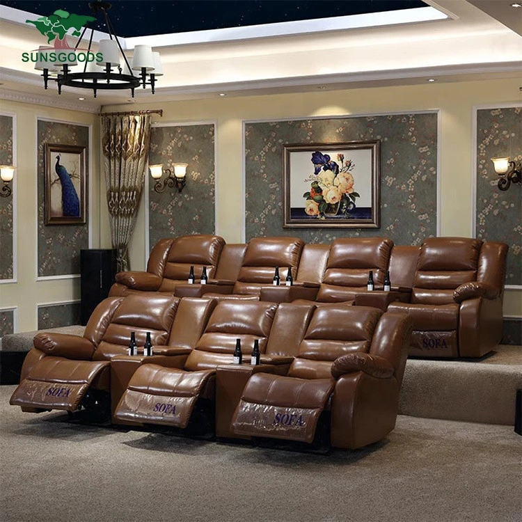 Custom luxury movie theater recliners, cup holder theater chair seat furniture for home cinema