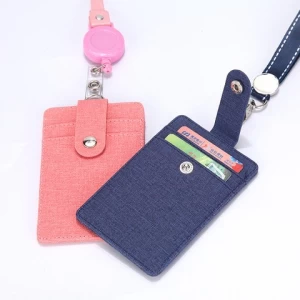 Custom PU Work Card Holder ID Card Holder Purse Cover with Flexible Stretch Lanyard Name Plate Tag