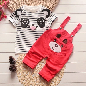 DDE11-A Spring baby girl boy clothing set cartoon cotton shirt overalls baby suit babies & kids outfit children clothes sets