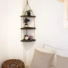 Decorative Wall Hanging Shelf 3 Tier Distressed Wood Jute Rope Floating Shelves Rustic Home Wall Decor