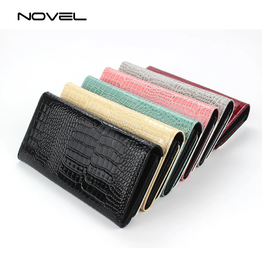 DIY Sublimation Blank Tri-Fold Crocodile Wallet For Lady Women Long Hand Wallet