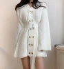Droma sweater dress Double breasted retro knitted skirt belted women sweater dresses