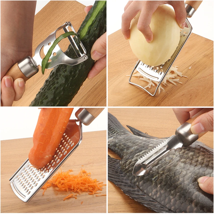 Drop Shipping 2021 Home Kitchen Gadgets Tools Wooden Handle Peeler Happy Face Kitchen Utensils 2021 New Kitchen Accessories