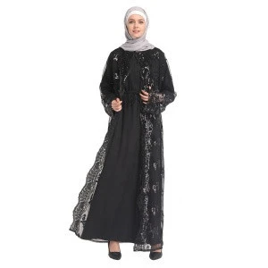Dubai Party Dress Muslim Sequin Embroidery Abaya Women Kaftan Dress Islamic Clothing