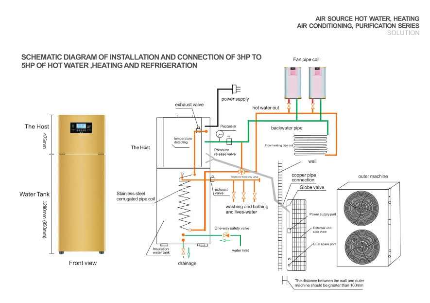 Durable air source heatpump air water conversion hot water heat pump