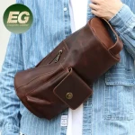 Emg6978 Cylinder Shape Crazy Horse Leather Man Logo Chest Men Custom Belt Bags Everywhere Fanny Pack Waist Bag