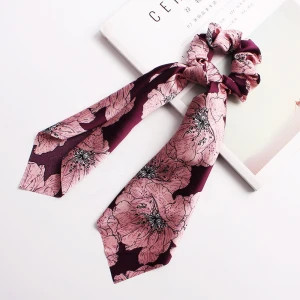 European and American big flower satin printed silk scarves large hair scrunchies fashion floral printing hair scrunchies