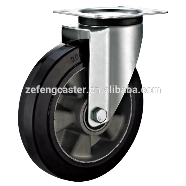 European Industrial Swivel Top Plate Caster with Aluminium Core Rubber Wheel