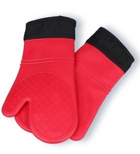 Extra Long Quilted Cotton Lining Silicone Oven Mitts
