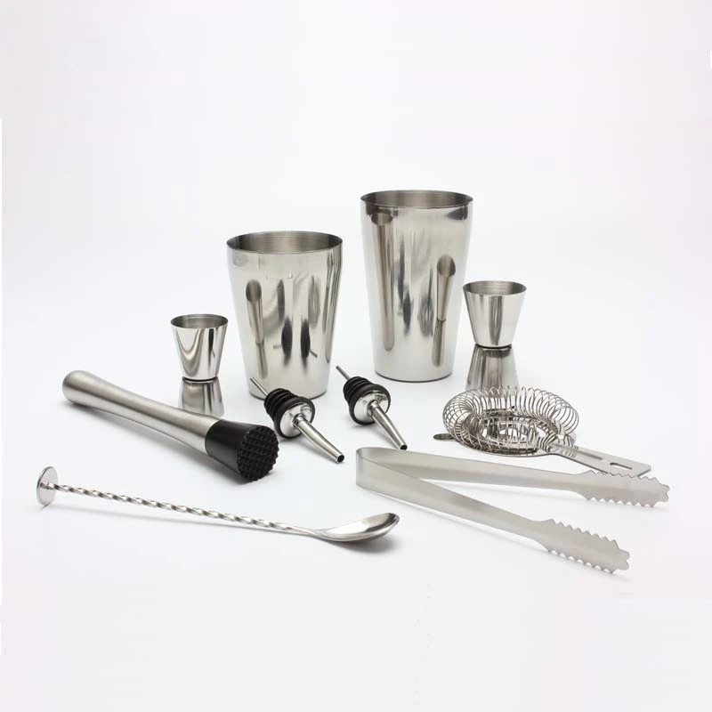 Factory direct 9-piece stainless steel cocktail shaker boston bartender tool set