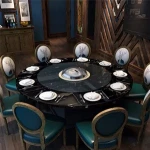 Factory Supply Restaurant Furniture Artificial Marble Table Top Round Hot Pot Table Set With Rotation