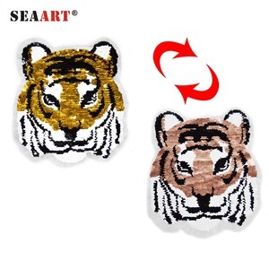 Factory Wholesale Tiger Reversible Sequin Flip Custom Patch For Shirts