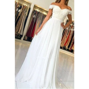 Fashion White Off-Shoulder Maxi Evening Bridesmaid Wedding Dress