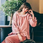 Fashion Women Winter Fur Warm Fleece Home Lounge coats and Pants pajamas