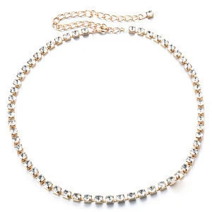 Fashionable elegant women silver tone big rhinestone chain belt