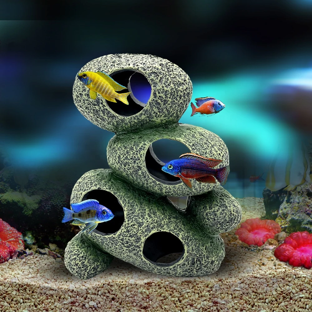 Fish Tank Aquarium Decoration Polyresin Cichlid Stones Rocks Cave Ornament Accessories