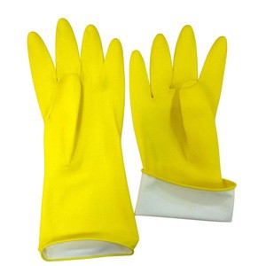 Flock lined Yellow Dish Washing Household Latex Gloves