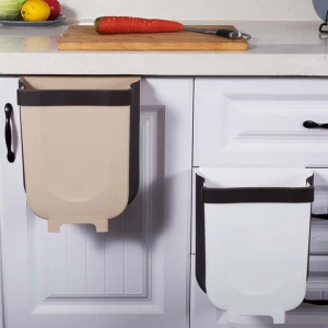 Folding Trash Can Kitchen Cabinet Garbage Door Hanging Collapsible Waste Bin