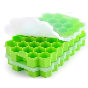 Food Grade Eco-friendly Honeycomb Shape 37 Holes Silicone Ice Cube Tray Mold With Lids