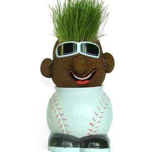 Free sample Latest Home Decoration Sport Accessories Baseball Shaped Pot House Table Decoration Grow grass doll