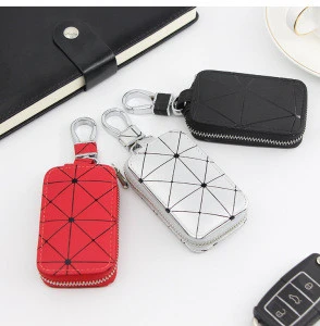 Free shipping Custom Multi-function Genuine Leather keychain Key Holder Pouch Women smart Key Wallet Organizer with zipper