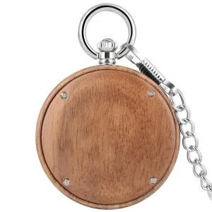 Free Shipping Modern White Number Wooden Pocket Watch with Silver Watch Chain