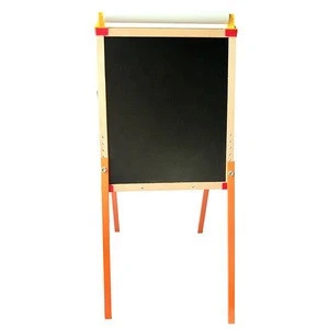 free standing double sided kids magnetic writing board and wood easel chalkboard with paper roll  and accessories