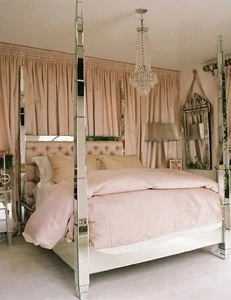 Full Mirror Tuffed High HeadBoard Mirrored Cheap Bedroom Furniture Full Queen King Bed