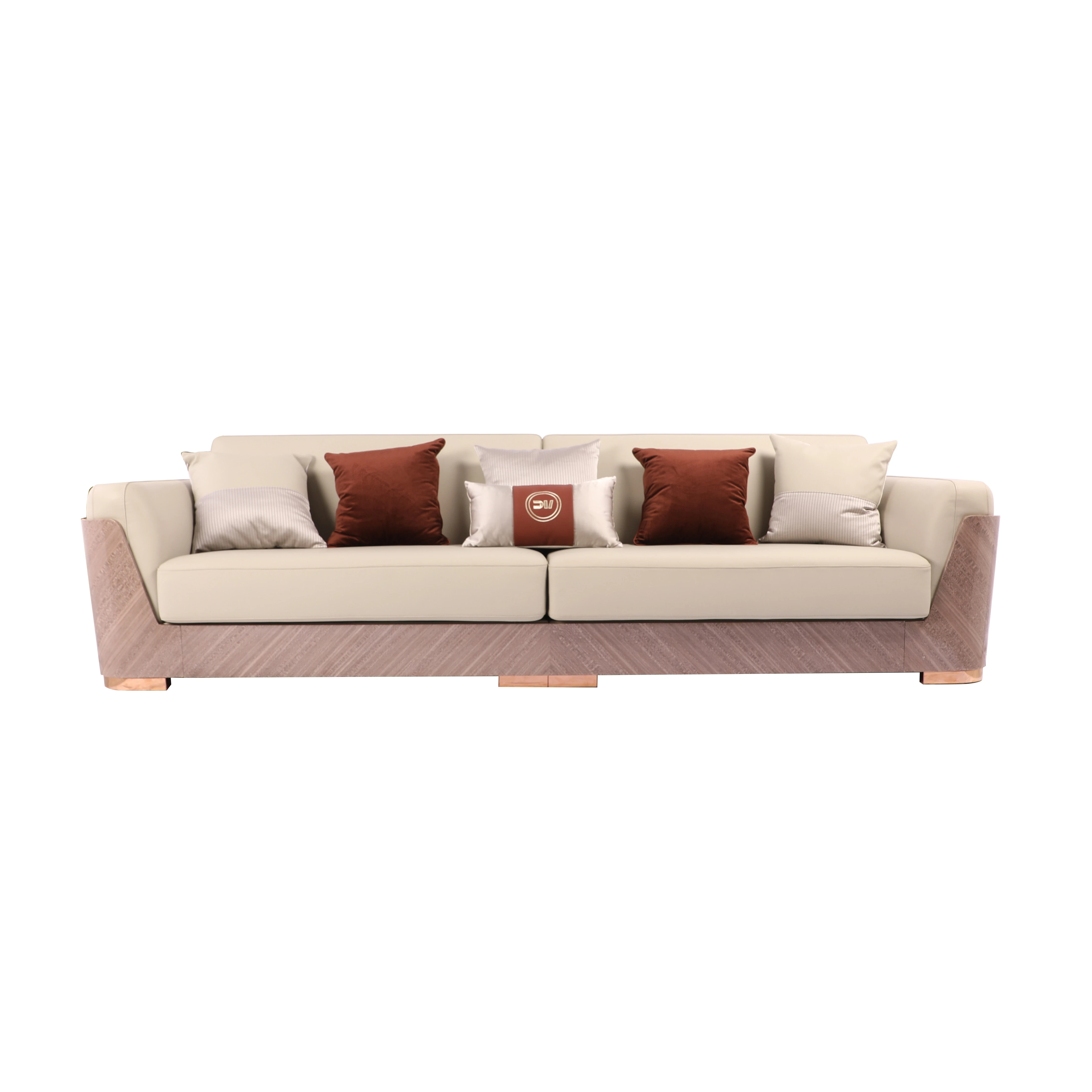 Furniture Factory Provided Living Room Sofas Leather Sofa  sets Dark wood baffle Comfortable large cushion sofas