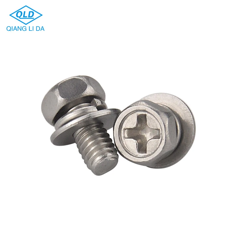 GB9074.13 hex head with washer  cross recessed combined inox screw bolt