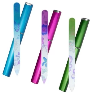 Glass Crystal Case Gradient Colorful Printed Two-Sided Etched Filing Surface Finger Professional Manicure Czech Nail File
