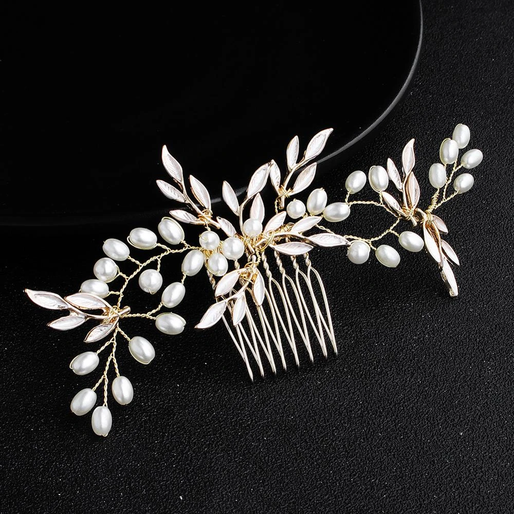 Gold Color Leaves Hand Painted Wedding Hair Comb Handmade Bridal Hair Accessories Headpieces Hair Clips
