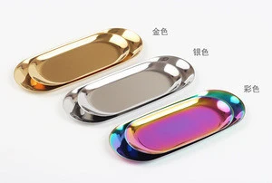 Gold Silver Color Oval Metal Stainless Steel Towel Food Dry Fruit Tea Bread Chocolate Coffee Candy Storage Serving Tray