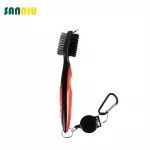 Golf Club Double-sided Brush With Nylon and Wire Bristle Cleaning Ball Brush With Badge Reel Hook Custom Golf Accessories