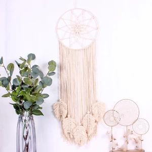 Good quality wholesale Boho Woven Macrame Home Decor 30CM Bamboo Circle Handmade Cotton Tapestry for Wall Hanging Craft