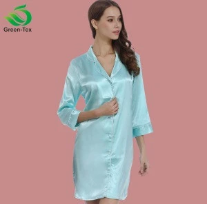 Green-Tex Women sexy short sleeve pajamas sleepshirt satin nightshirt