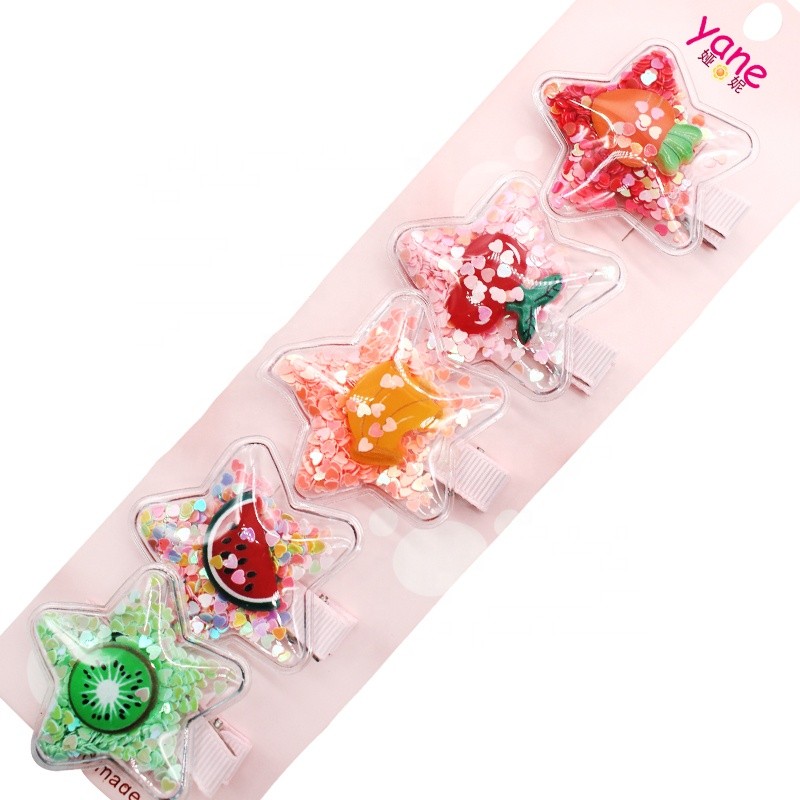 Hair clip design Fruit pattern hairclip girl 5pcs star hair clip set