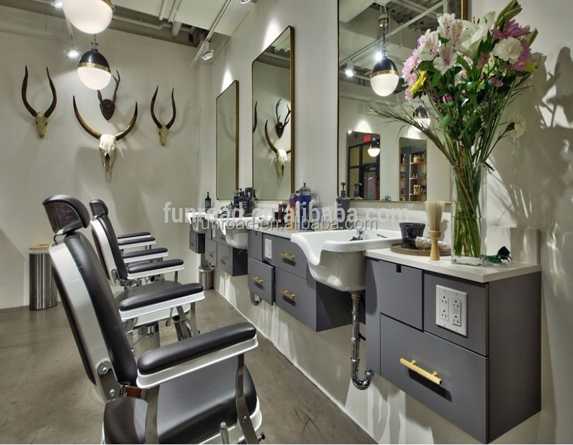 Hairdressing salon styling stations with full set equipment and  furniture