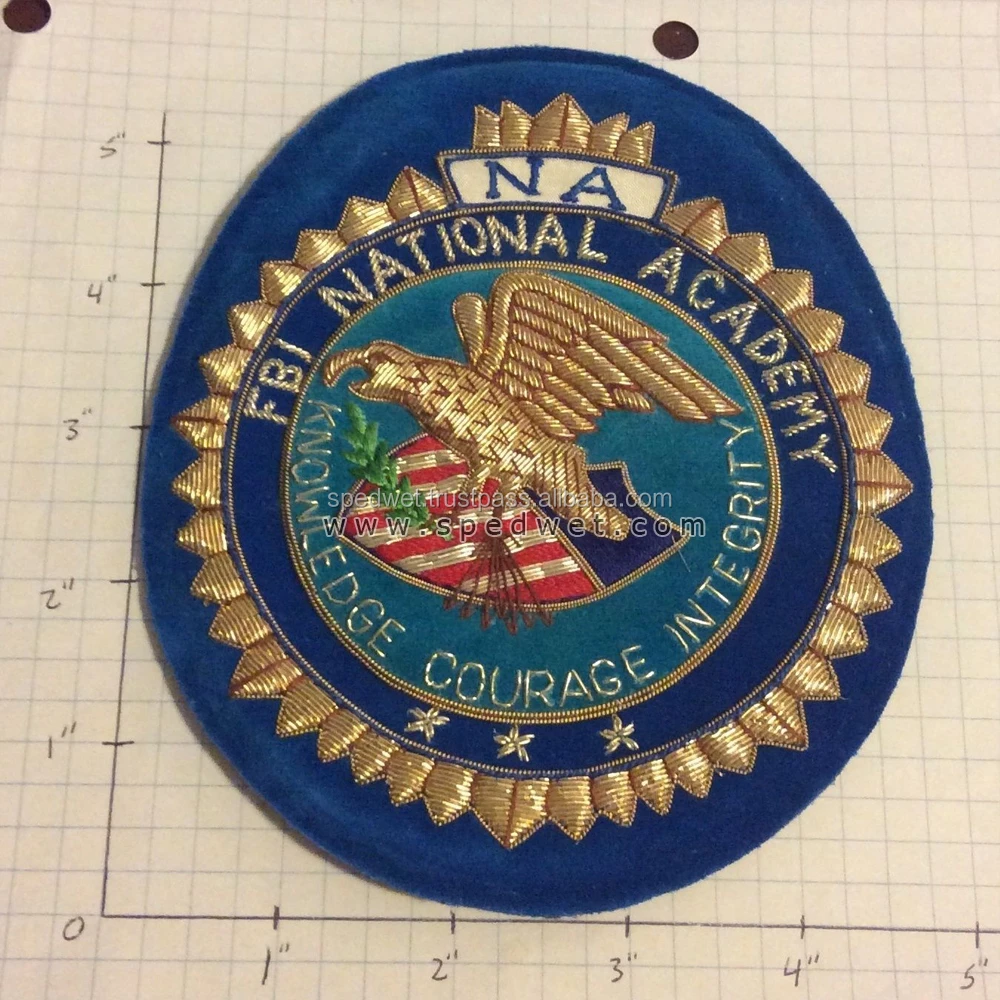 Hand embroidery FBI national academy seal bullion patch united state hand made gold work patches