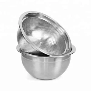 High quality 18/10 stainless steel 24cm 9.5 inch 20cm 8 inch multifunction mixing bowls and colander set strainer
