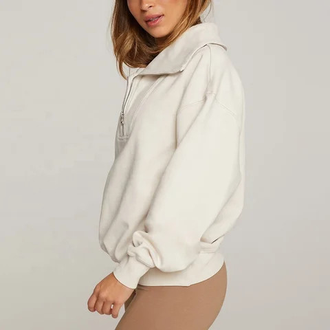 High Quality Custom Logo Womens Crew Neck  Hoodies 100% cotton half zip pullover sweatshirt for women