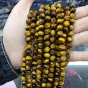 High Quality Natural Loose Stone Size 8mm Tiger Eye Yellow Stones Gemstone Bead Strand