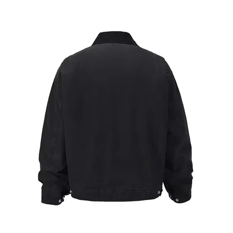 High Street Vintage Winter Bomber Jacket with Turn-Down Collar washed 100% Cotton Loose Fit Canvas Zipper work jacket