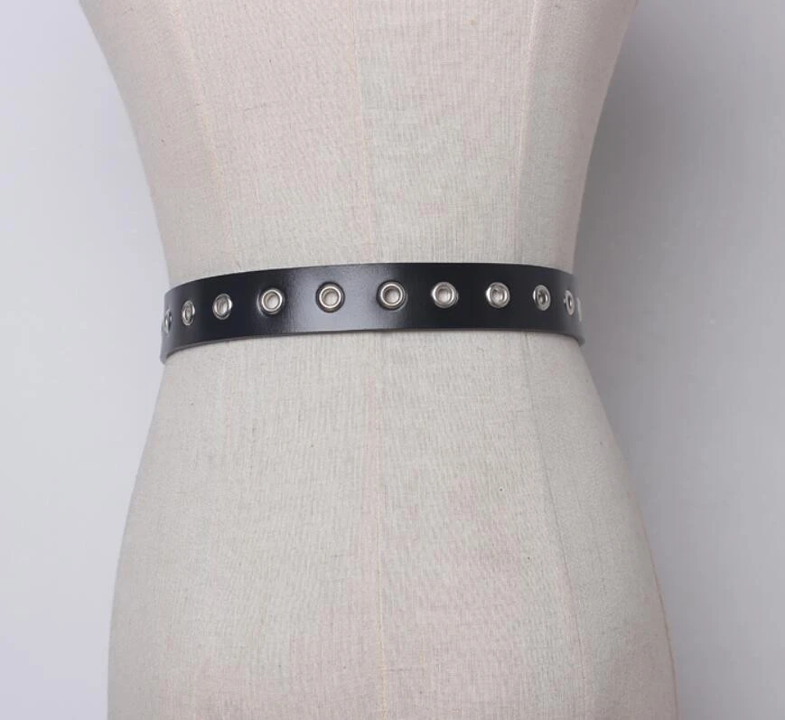 Hollow rivet ladies belt real leather trend simple belt fashion leather belt